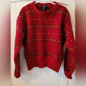 Vintage Burberry Wool Red Nordic Fair Isle Print Sweater XS